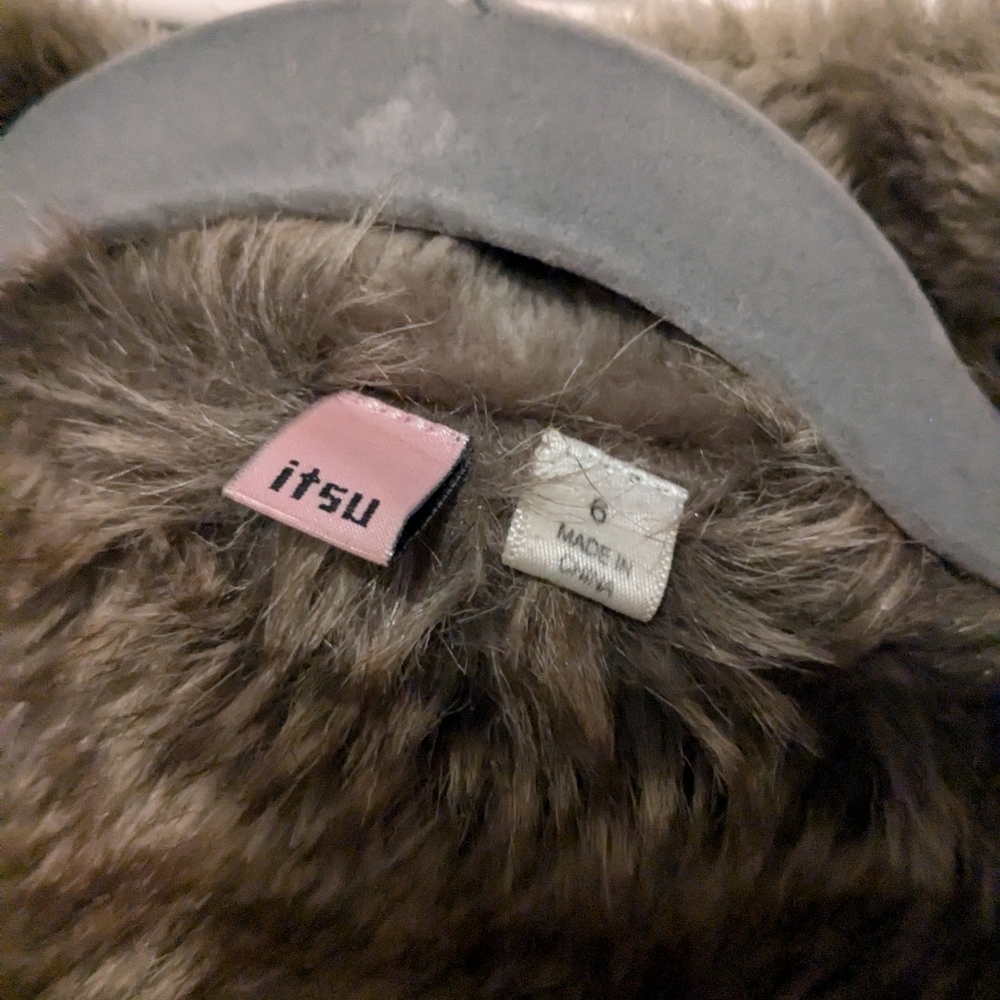 Pretty faux suede jacket Itsu small taupe faux fur - Picture 3 of 8